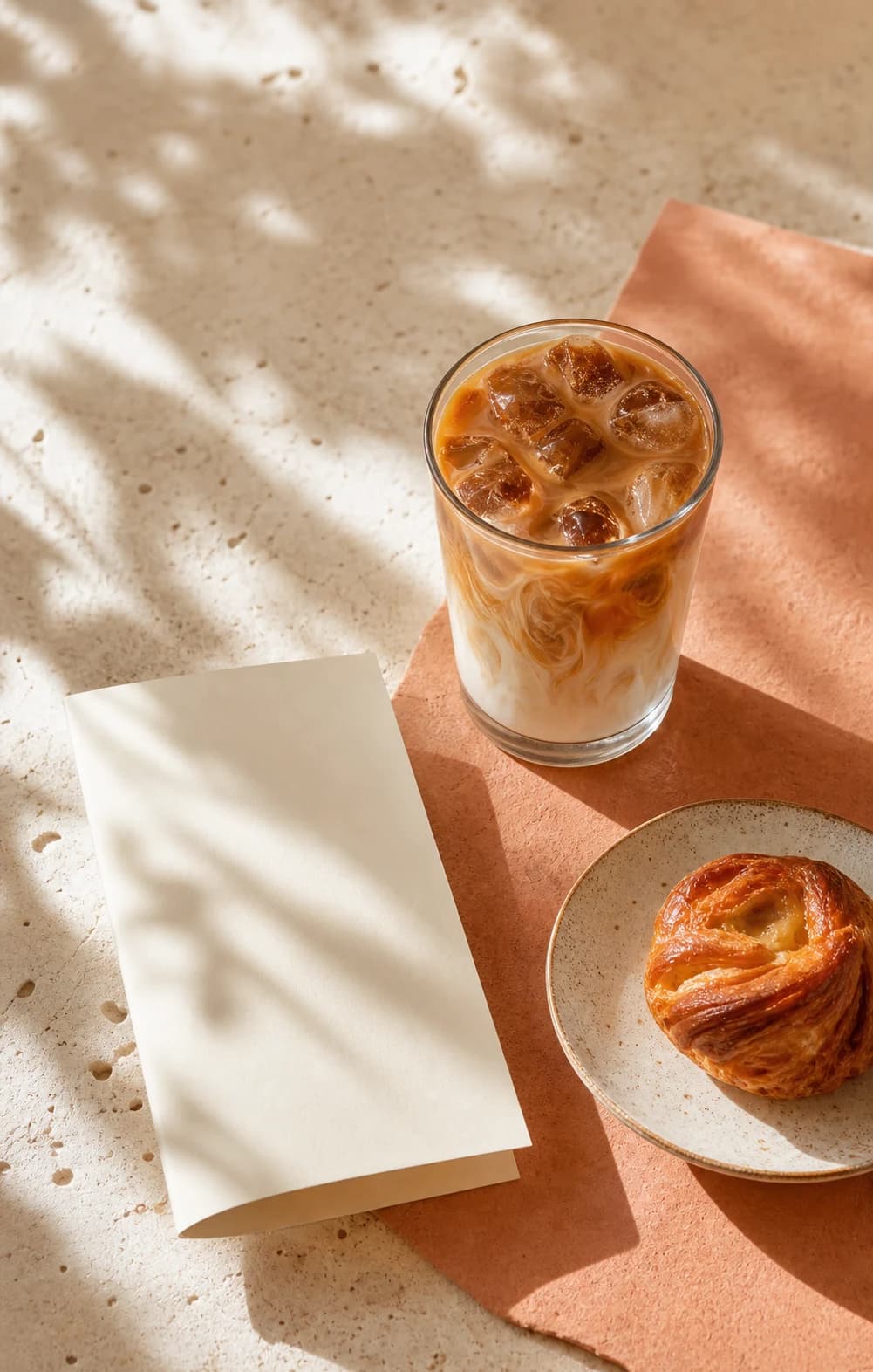 Spring coffee campaign visual featuring an iced latte and pastry